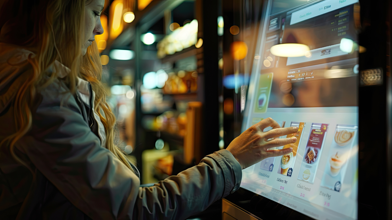 Diner Ordering On A Touch Screen Kiosk